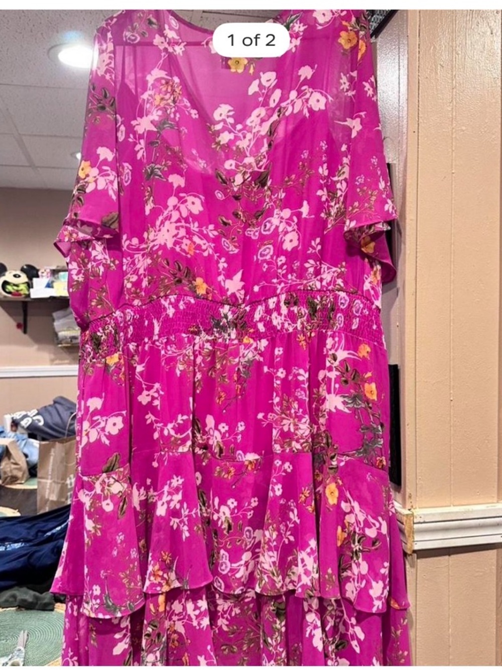 Magenta Floral Tiered Midi Dress